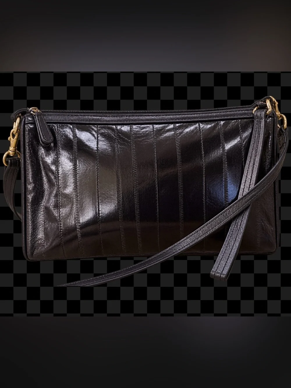 Black 💯 eel skin Convertible Crossbody & Clutch Bag - Unbranded